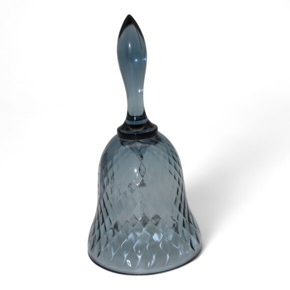 Fenton Blue Glass Diamond Pattern Bell With Hand-Painted Butterfly Design - Picture 4 of 5